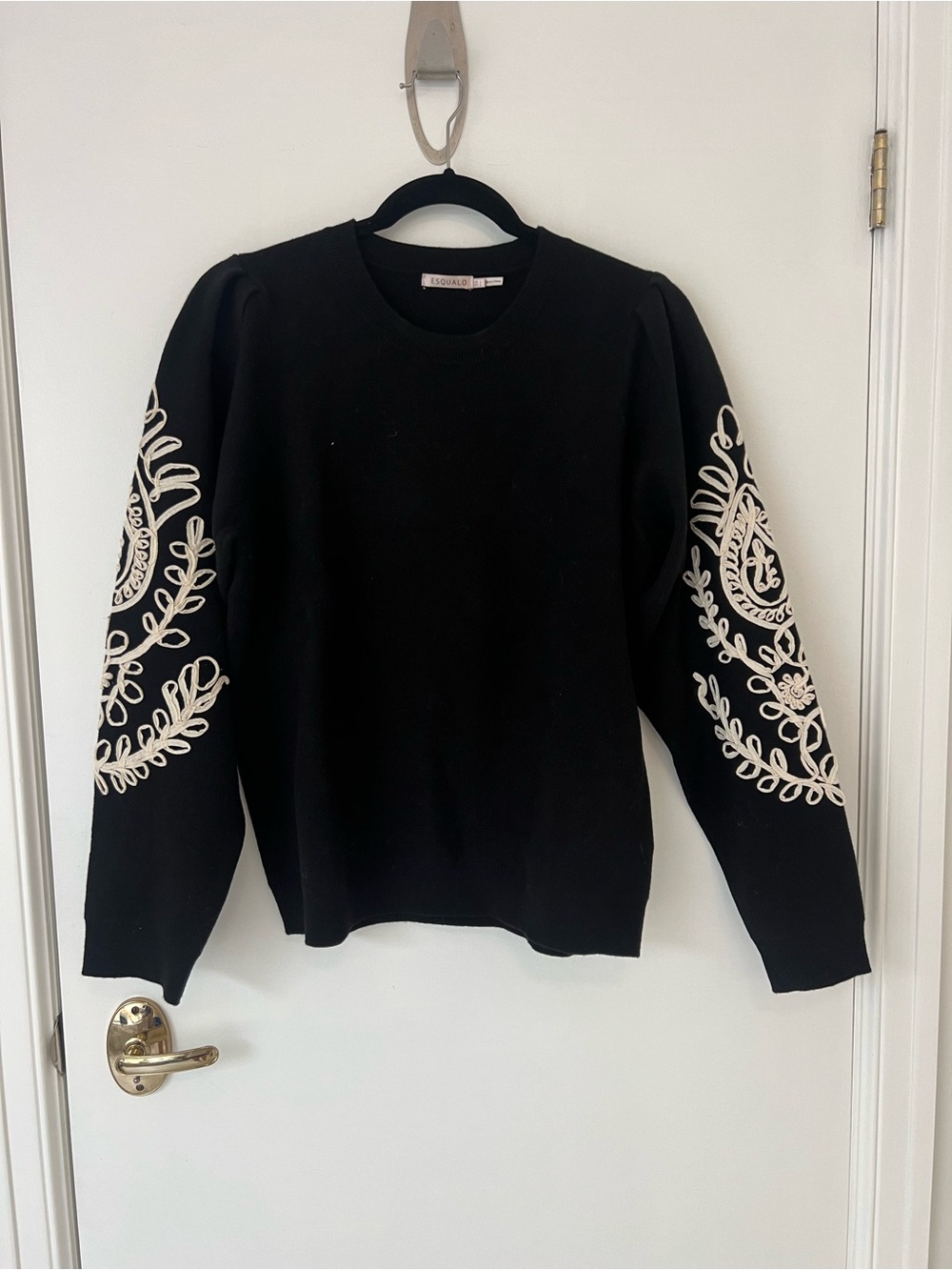 Black Embroidered Puff Sleeve Sweater